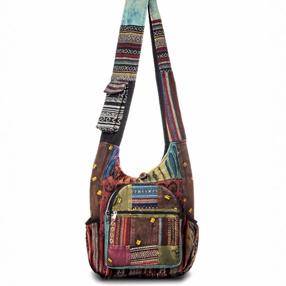 Bee Hobo Bag - Handmade Cotton Patch Shoulder Bag from Nepal - Picture 12 of 13